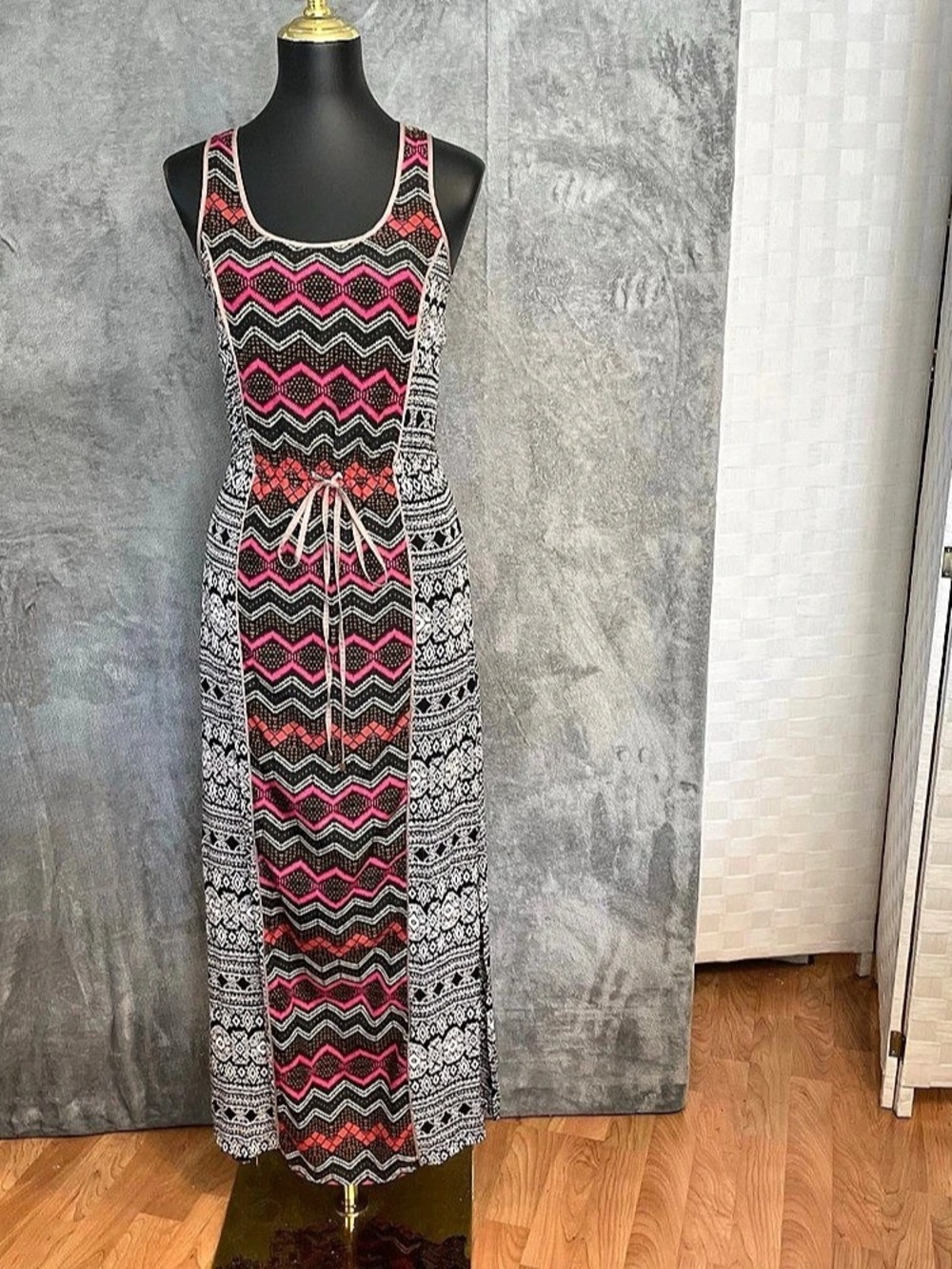 THML Geometric Maxi Dress in Black & Pink Size XS